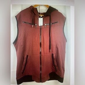 H2H Mens Casual Utility Hooded Vest Pockets Full Zip Burgundy  Size 2X NWT